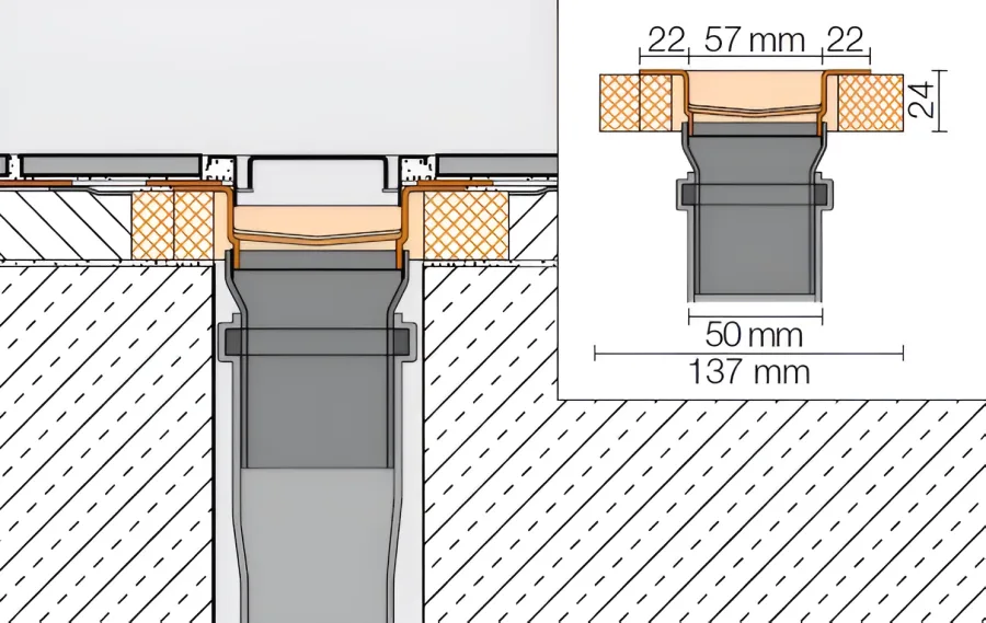 Schlueter KERDI-LINE vertikaal DN50 reukslot Siphon RVS V4A lijnafvoergoot L= 900 mm