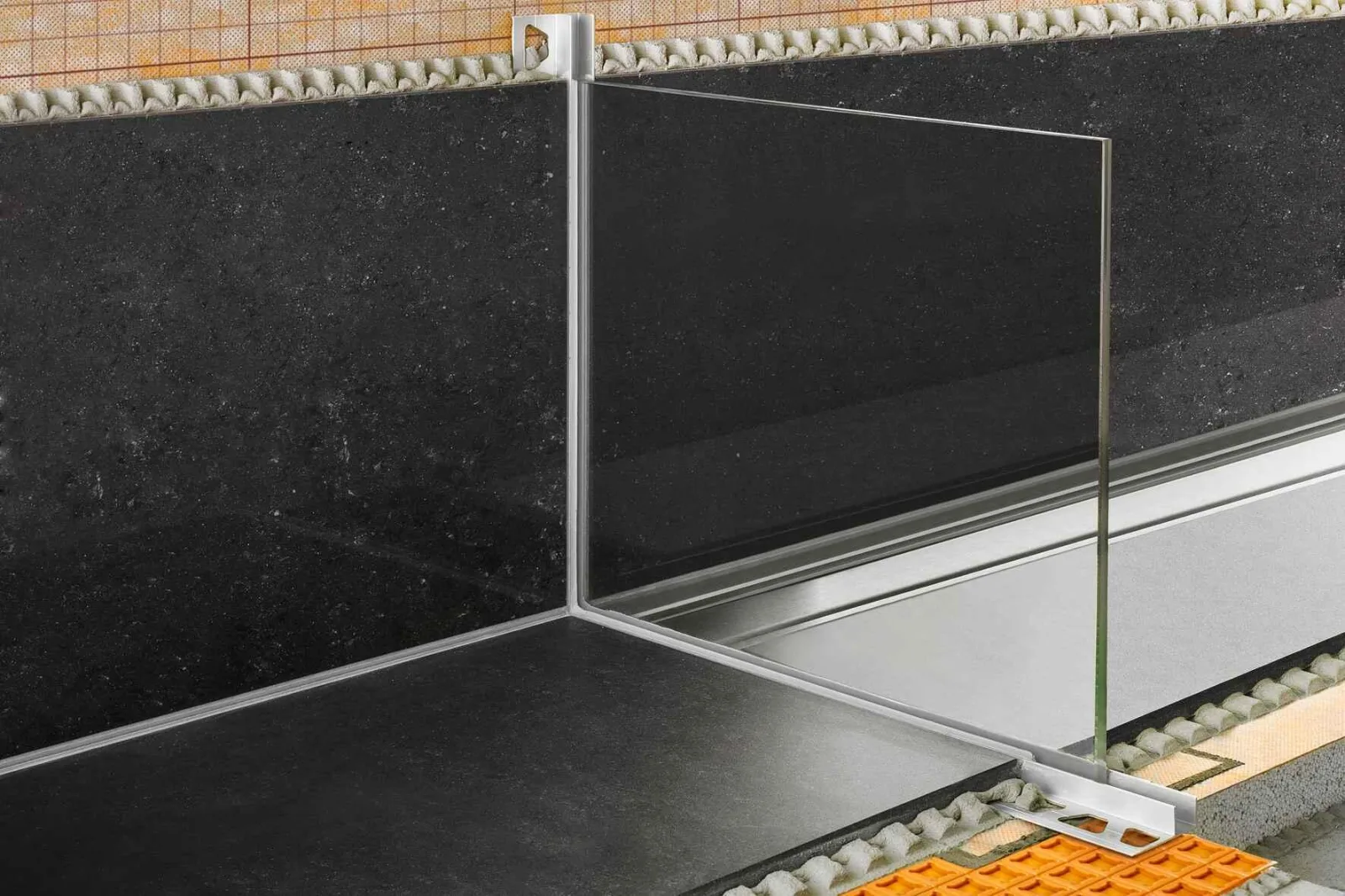 Schlueter DECO-SG-AE decoratief prof. H=10mm B=12mm L=2500mm alu mat opname mogelijkheid glaselement