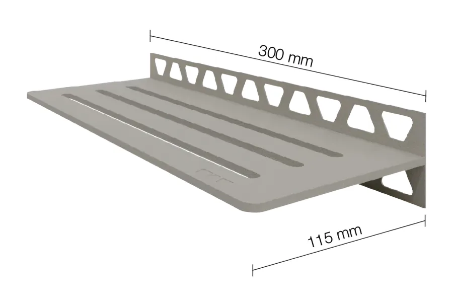 Schlueter SHELF-W S1 300x115mm Planchet design WAVE alu structuur-gecoat beigegrijs TSBG