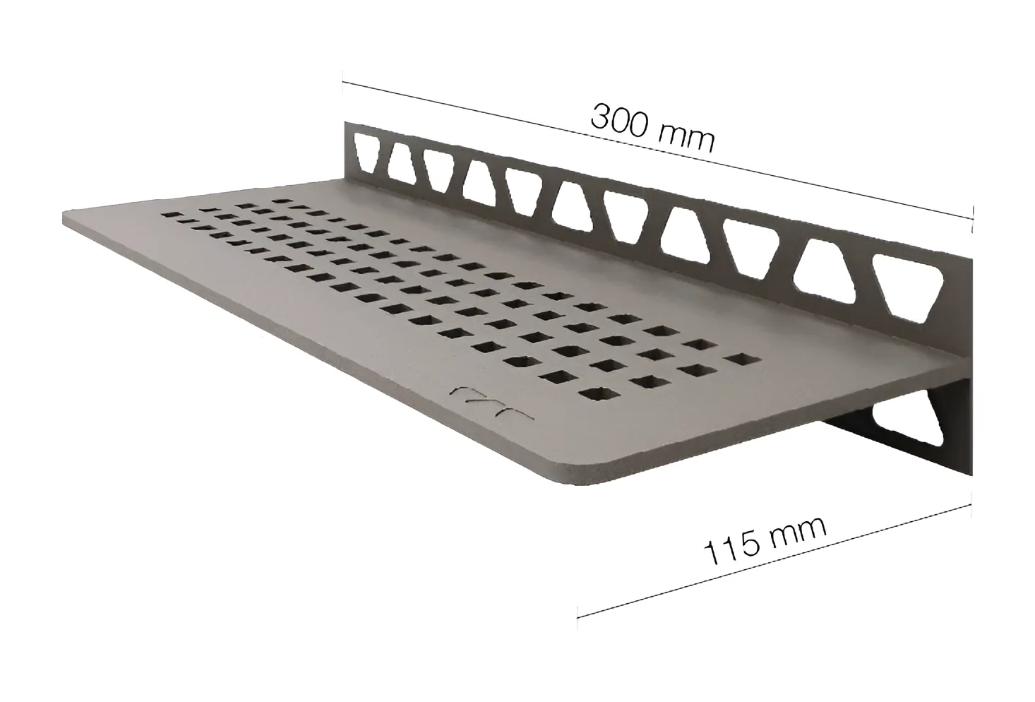 Schlueter SHELF-W-S1 300x115mm Planchet design SQUARE alu structuur-gecoat grijs TSG