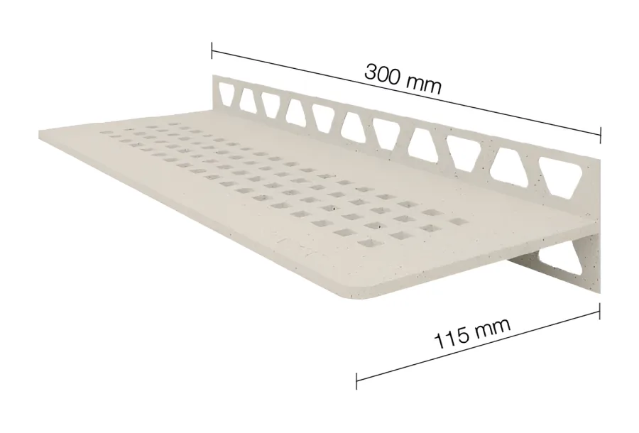 Schlueter SHELF-W S1 300x115mm Planchet design SQUARE alu structuur-gecoat ivoor TSI