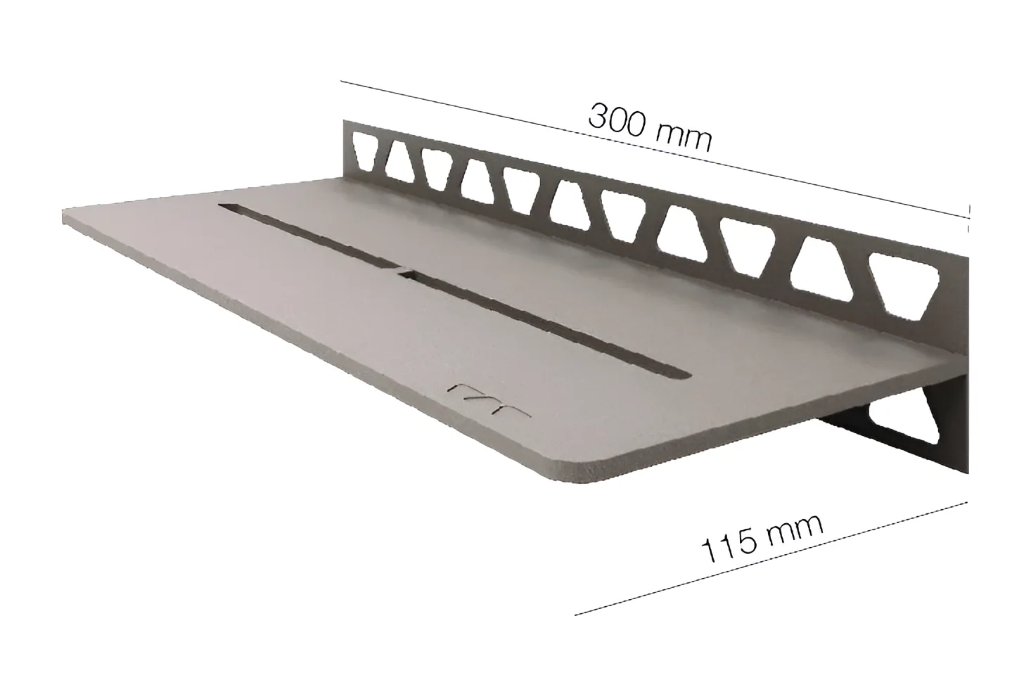 Schlueter SHELF-W-S1 300x115mm Planchet design PURE alu structuur-gecoat grijs TSG