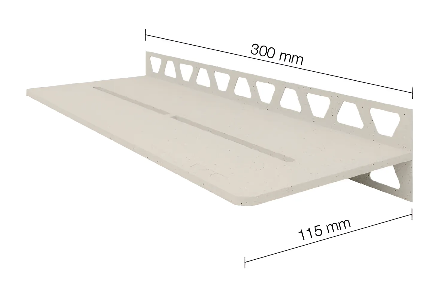 Schlueter SHELF-W S1 300x115mm Planchet design PURE alu structuur-gecoat ivoor TSI