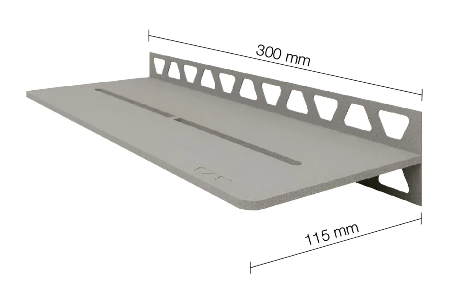 Schlueter SHELF-W S1 300x115mm Planchet design PURE alu structuur-gecoat steengrijs TSSG